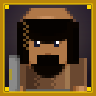 Pixel-art portrait of a warrior